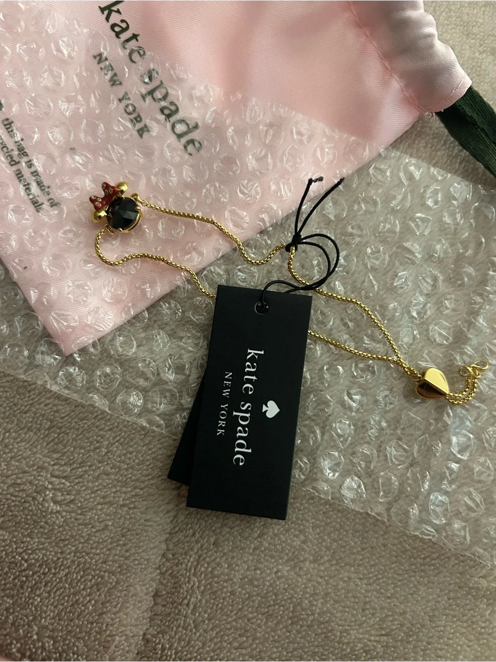 NWT Kate Spade gold-tone black and red Minnie Disney slider bracelet
